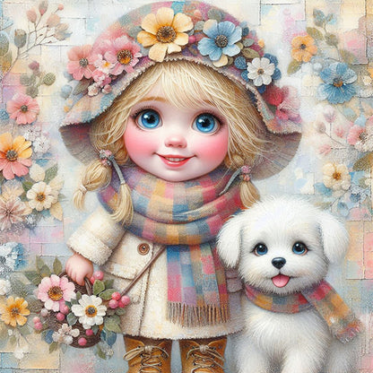 Friendship Between Dog And Little Girl - Full Square Drill Diamond Painting 30*30CM