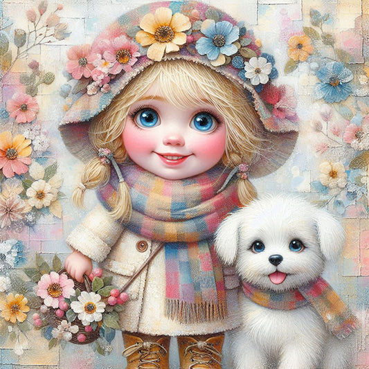 Friendship Between Dog And Little Girl - Full Square Drill Diamond Painting 30*30CM