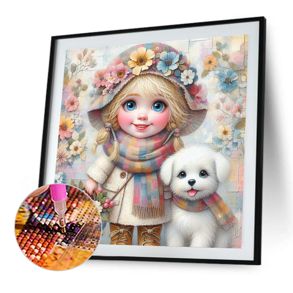Friendship Between Dog And Little Girl - Full Square Drill Diamond Painting 30*30CM