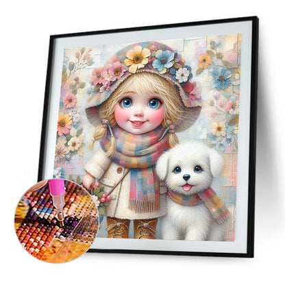 Friendship Between Dog And Little Girl - Full Square Drill Diamond Painting 30*30CM