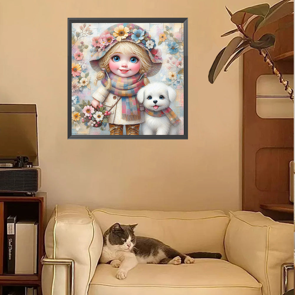 Friendship Between Dog And Little Girl - Full Square Drill Diamond Painting 30*30CM