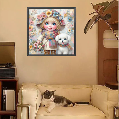 Friendship Between Dog And Little Girl - Full Square Drill Diamond Painting 30*30CM