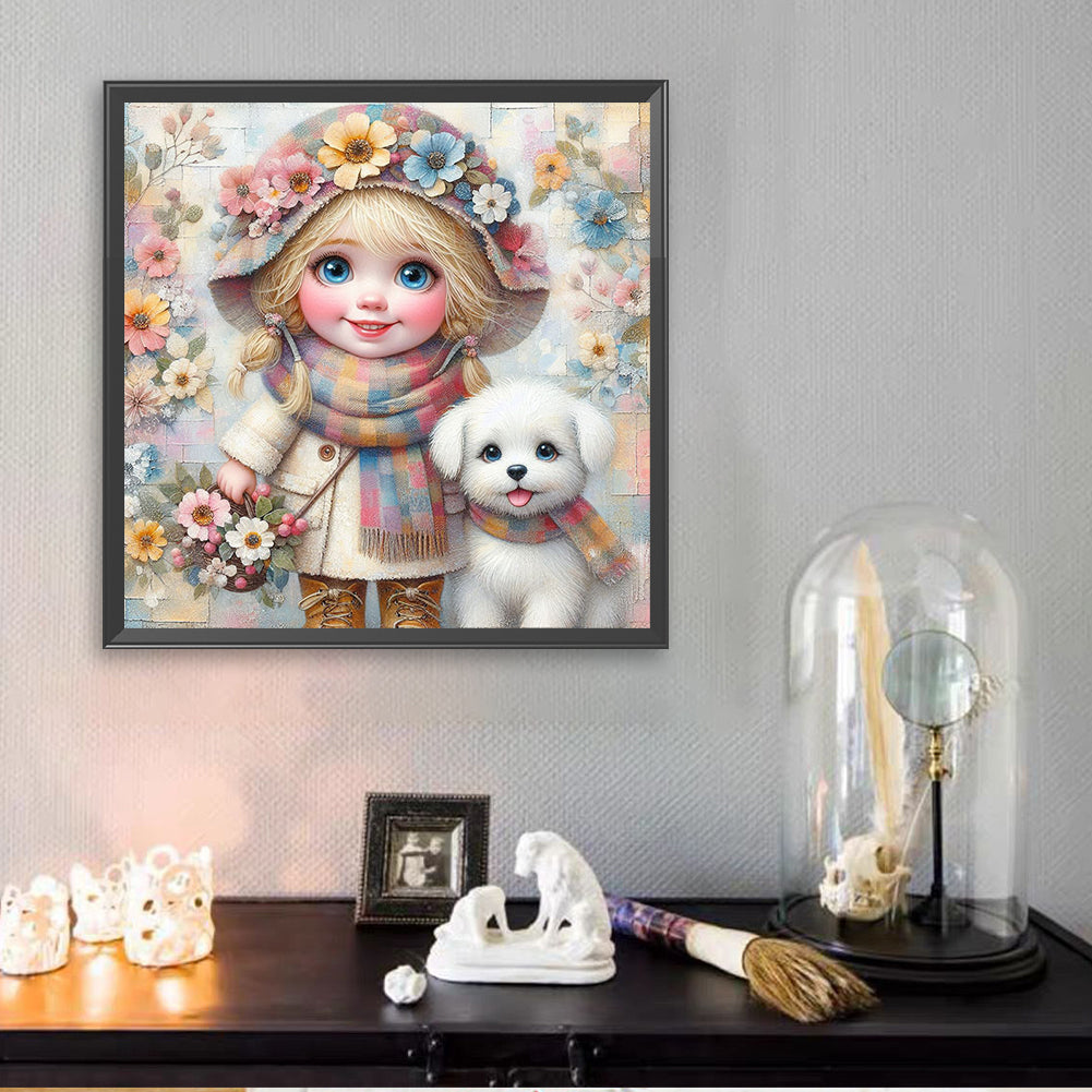Friendship Between Dog And Little Girl - Full Square Drill Diamond Painting 30*30CM