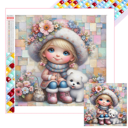 Friendship Between Dog And Little Girl - Full Square Drill Diamond Painting 30*30CM