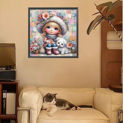 Friendship Between Dog And Little Girl - Full Square Drill Diamond Painting 30*30CM
