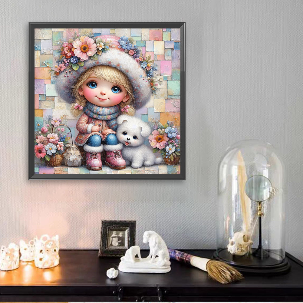 Friendship Between Dog And Little Girl - Full Square Drill Diamond Painting 30*30CM