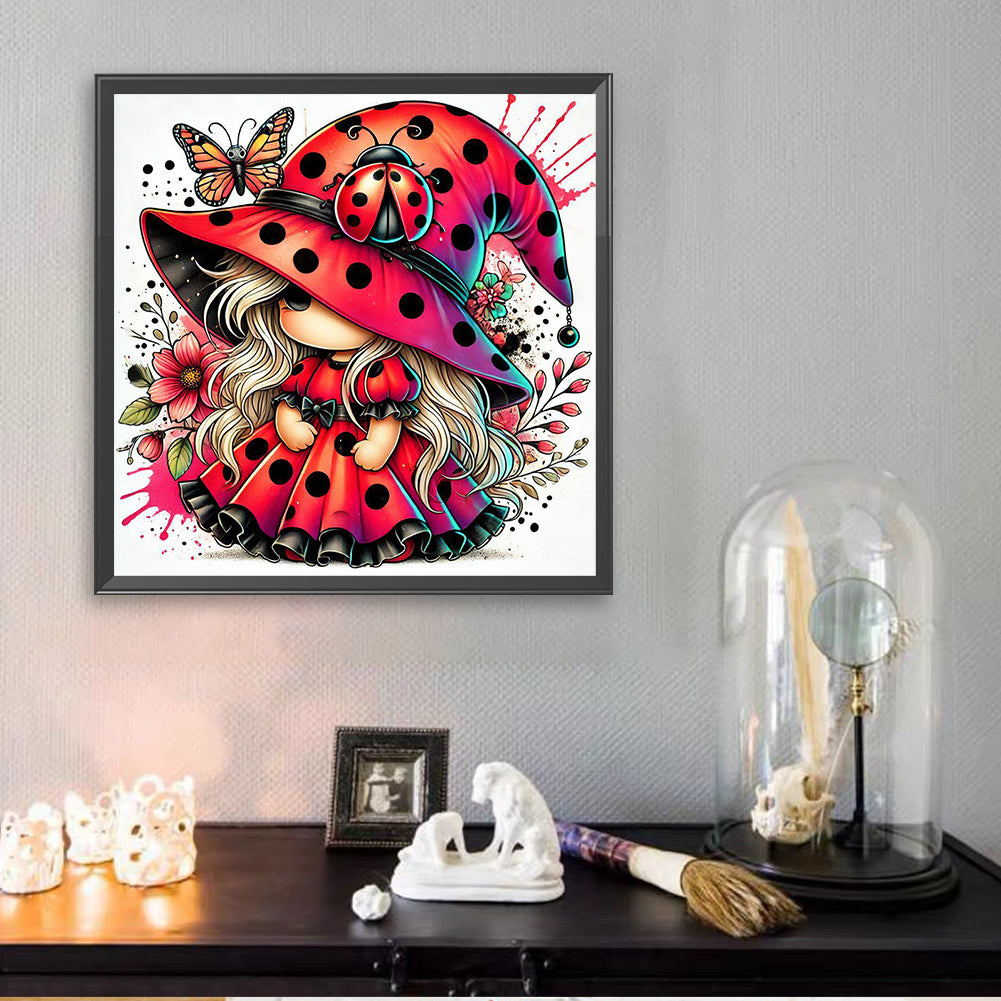 Colorful Ladybug Girl - Full Square Drill Diamond Painting 30*30CM