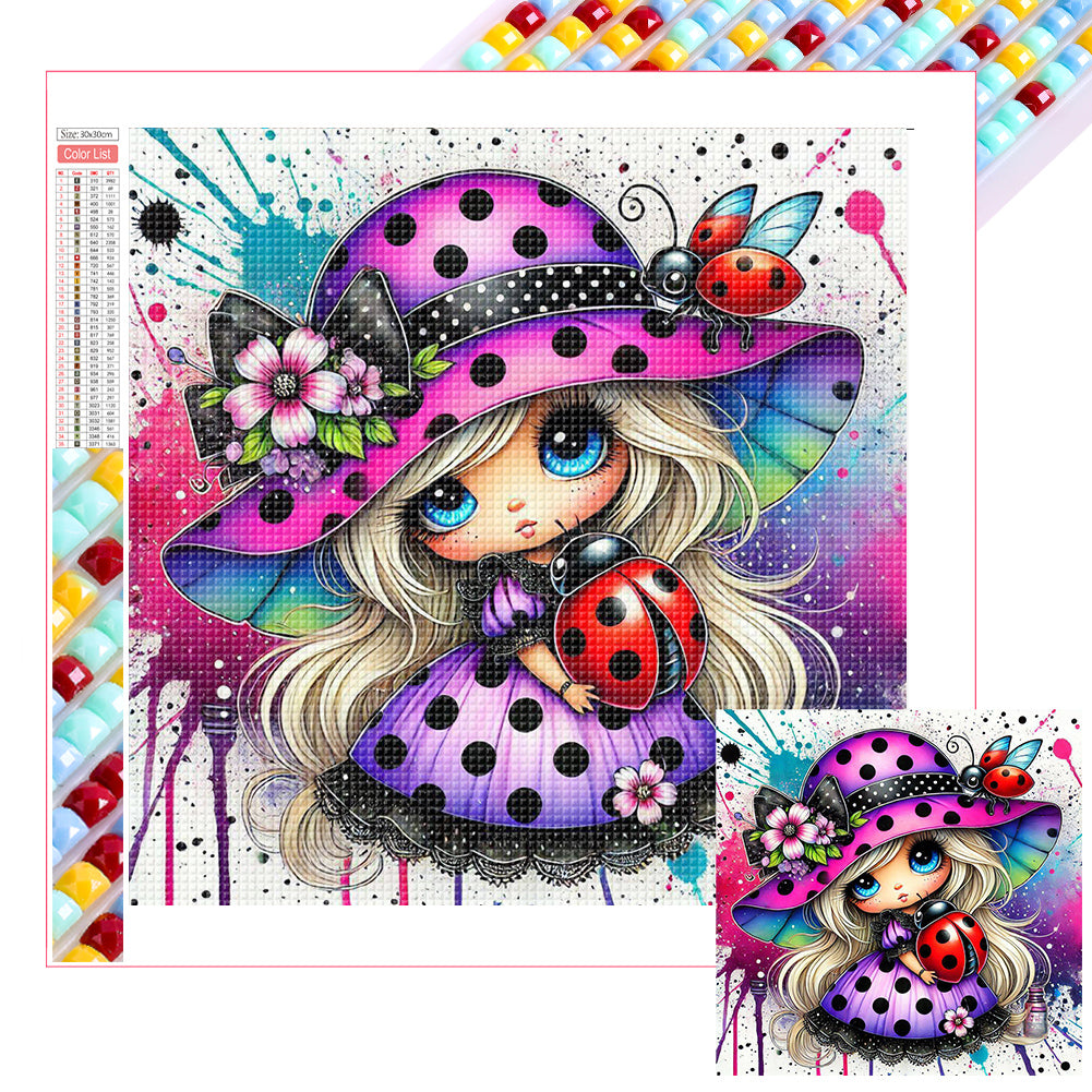 Colorful Ladybug Girl - Full Square Drill Diamond Painting 30*30CM