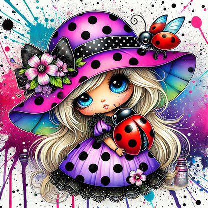 Colorful Ladybug Girl - Full Square Drill Diamond Painting 30*30CM