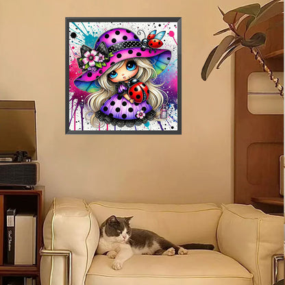 Colorful Ladybug Girl - Full Square Drill Diamond Painting 30*30CM