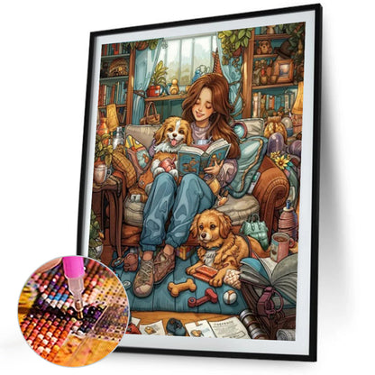 Dog With Girl - Full Square Drill Diamond Painting 40*50CM