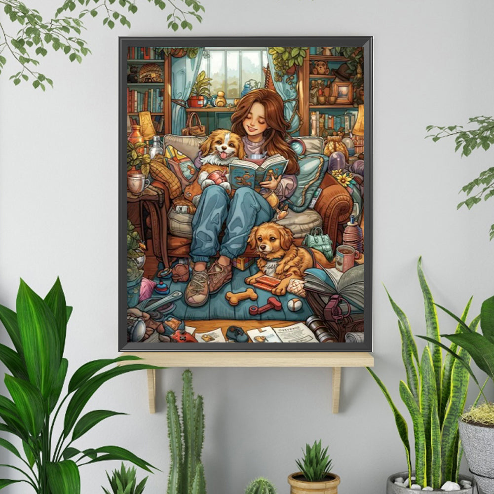 Dog With Girl - Full Square Drill Diamond Painting 40*50CM