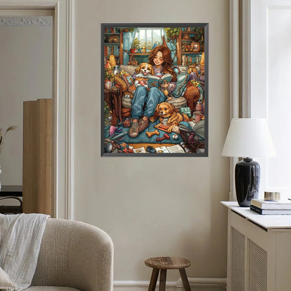 Dog With Girl - Full Square Drill Diamond Painting 40*50CM