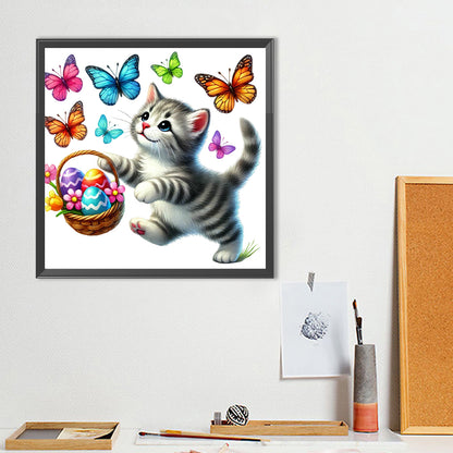 Cat Chasing Butterflies - Full Round Drill Diamond Painting 40*40CM