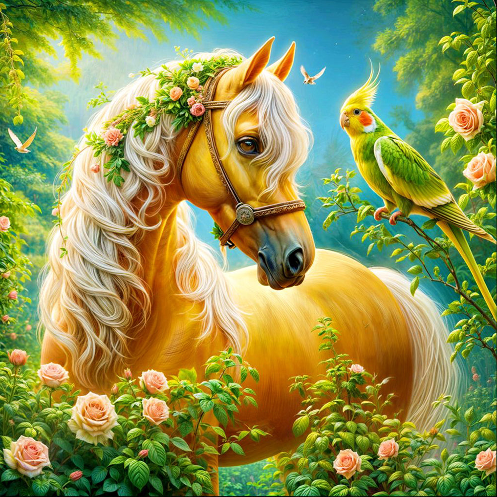 Parrots And Horses - Full Round Drill Diamond Painting 40*40CM