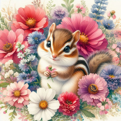 Squirrels In Flowers - Full Round Drill Diamond Painting 40*40CM