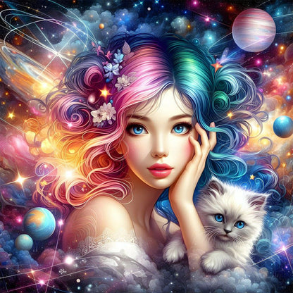 White Cats And Girls - Full Round Drill Diamond Painting 40*40CM