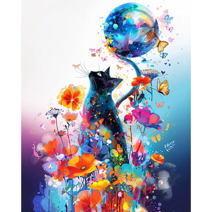 Black Cats In Flowers - Full Round Drill Diamond Painting 40*50CM