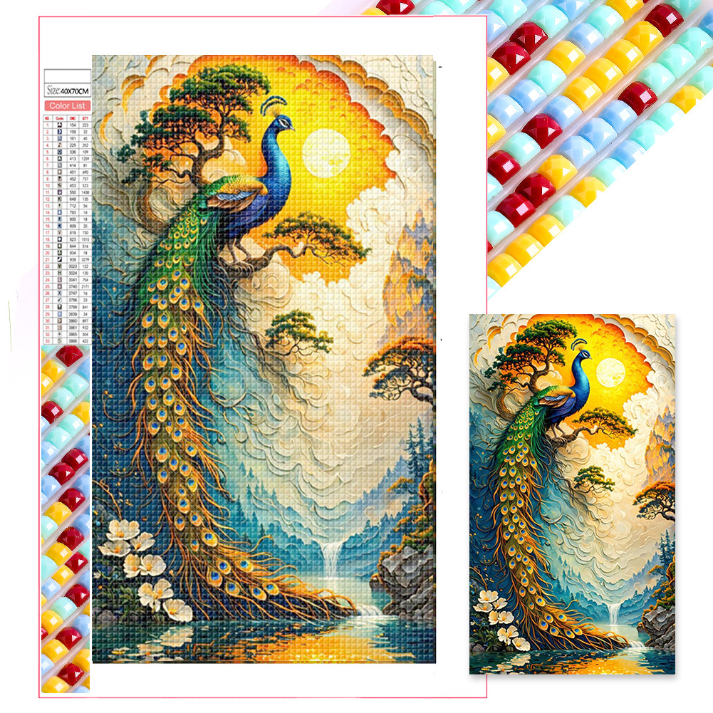 Peacocks In Green Pine Shadows - Full Square Drill Diamond Painting 40*70CM