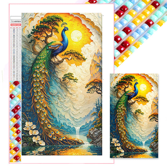 Peacocks In Green Pine Shadows - Full Square Drill Diamond Painting 40*70CM