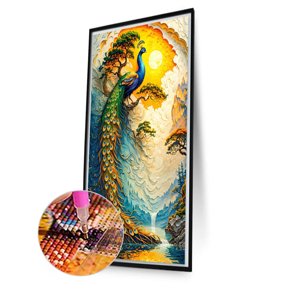 Peacocks In Green Pine Shadows - Full Square Drill Diamond Painting 40*70CM