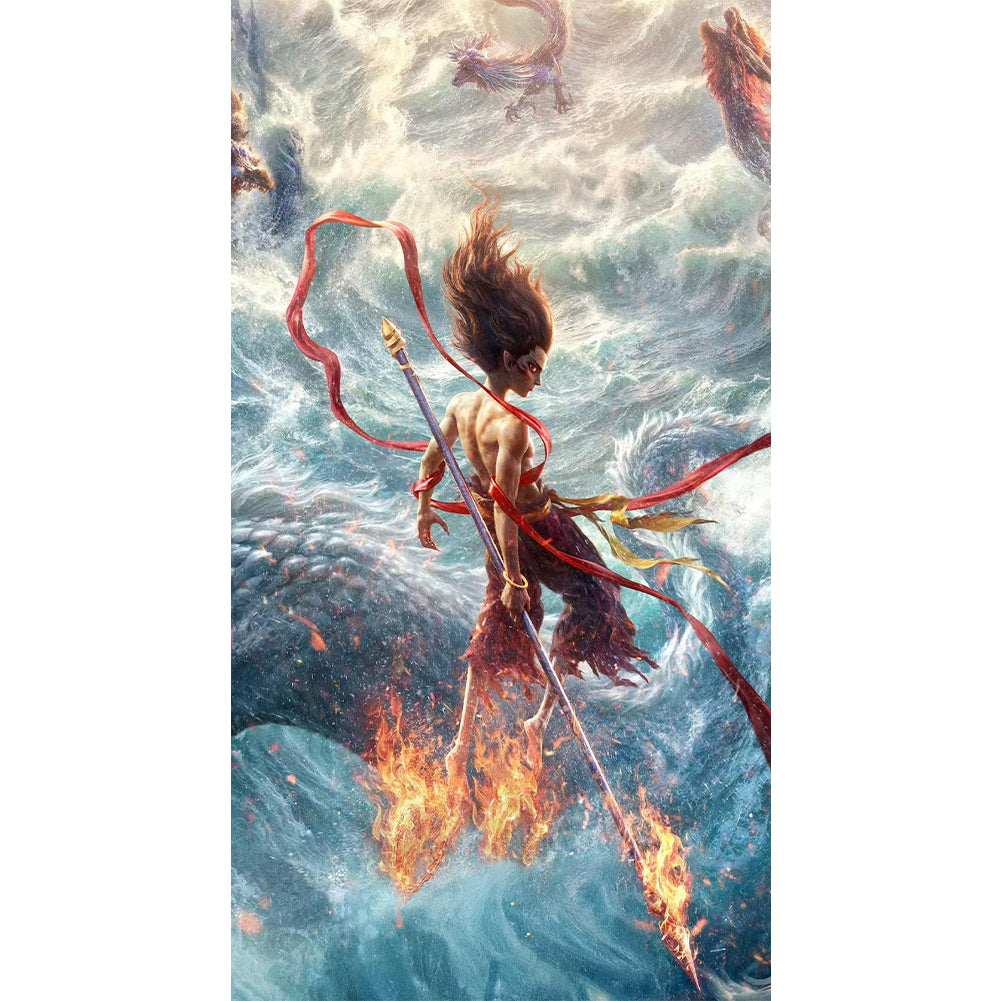 Nezha And The Dragons - Full Round Drill Diamond Painting 40*70CM