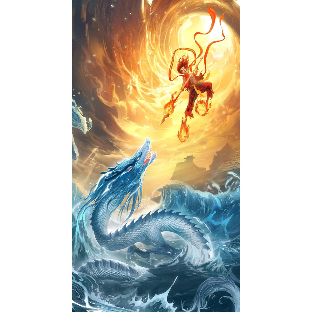 Nezha And The Dragons - Full Round Drill Diamond Painting 40*70CM