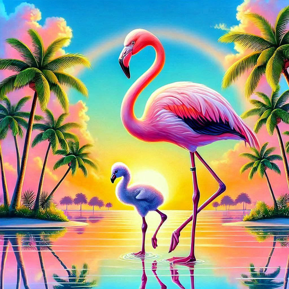 Hawaiian Flamingos In Summer - Full Round Drill Diamond Painting 30*30CM