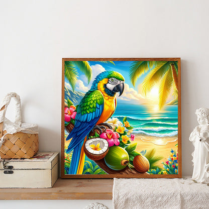 Macaws In Summer Coconut Trees - Full Round Drill Diamond Painting 30*30CM