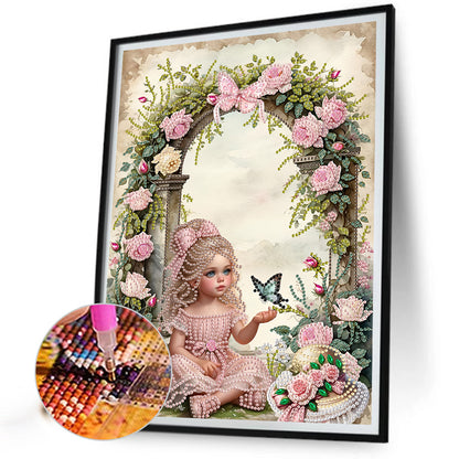 Girl In The Flower Bush - Special Shaped Drill Diamond Painting 30*40CM