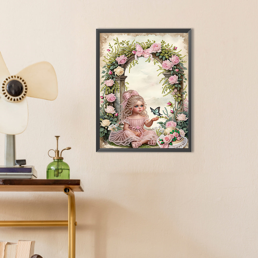 Girl In The Flower Bush - Special Shaped Drill Diamond Painting 30*40CM