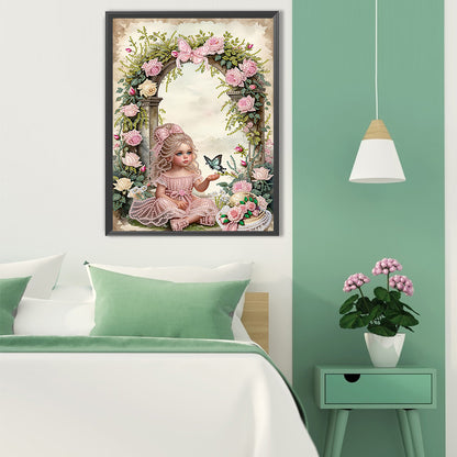 Girl In The Flower Bush - Special Shaped Drill Diamond Painting 30*40CM