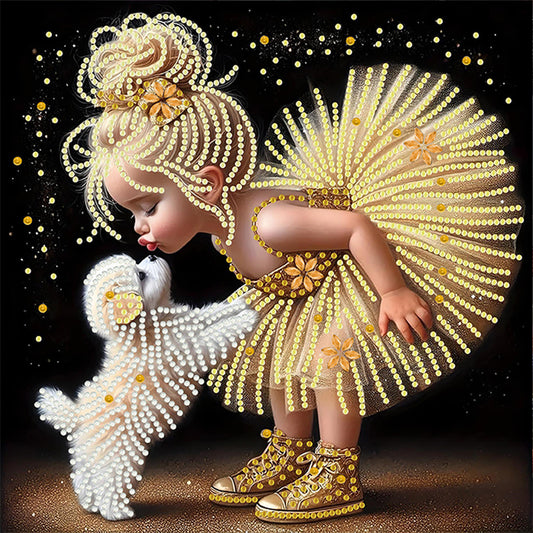 Girl In Gauze Skirt And Dog - Special Shaped Drill Diamond Painting 30*30CM