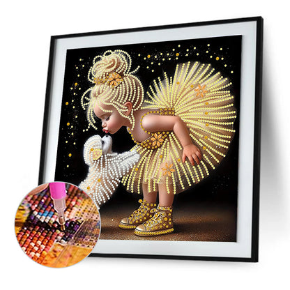 Girl In Gauze Skirt And Dog - Special Shaped Drill Diamond Painting 30*30CM