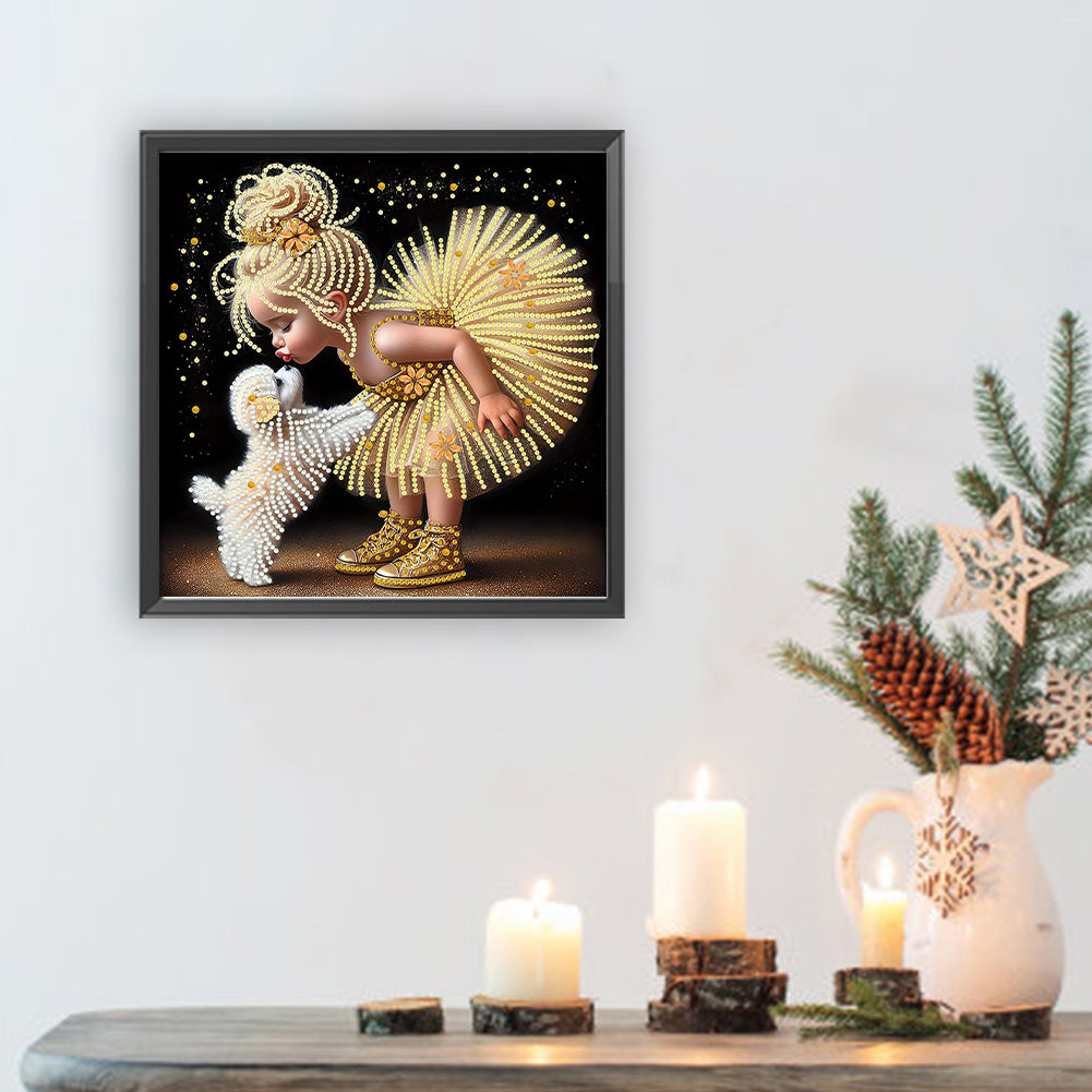 Girl In Gauze Skirt And Dog - Special Shaped Drill Diamond Painting 30*30CM