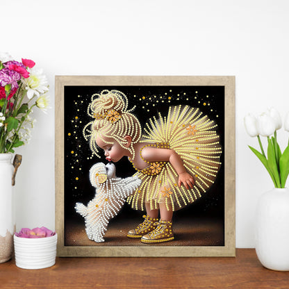 Girl In Gauze Skirt And Dog - Special Shaped Drill Diamond Painting 30*30CM