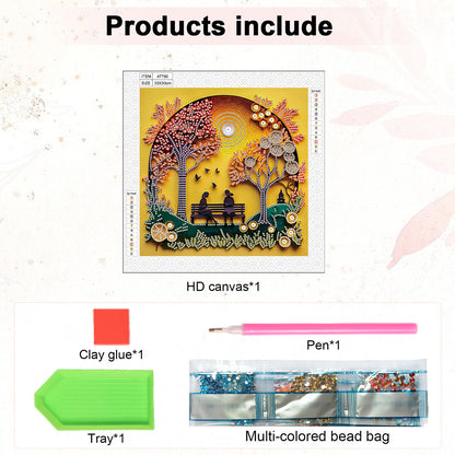 Quilling Paper Painting Autumn Bench - Special Shaped Drill Diamond Painting 30*30CM