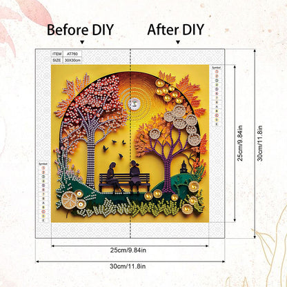 Quilling Paper Painting Autumn Bench - Special Shaped Drill Diamond Painting 30*30CM