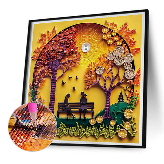 Quilling Paper Painting Autumn Bench - Special Shaped Drill Diamond Painting 30*30CM