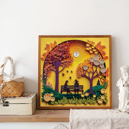 Quilling Paper Painting Autumn Bench - Special Shaped Drill Diamond Painting 30*30CM