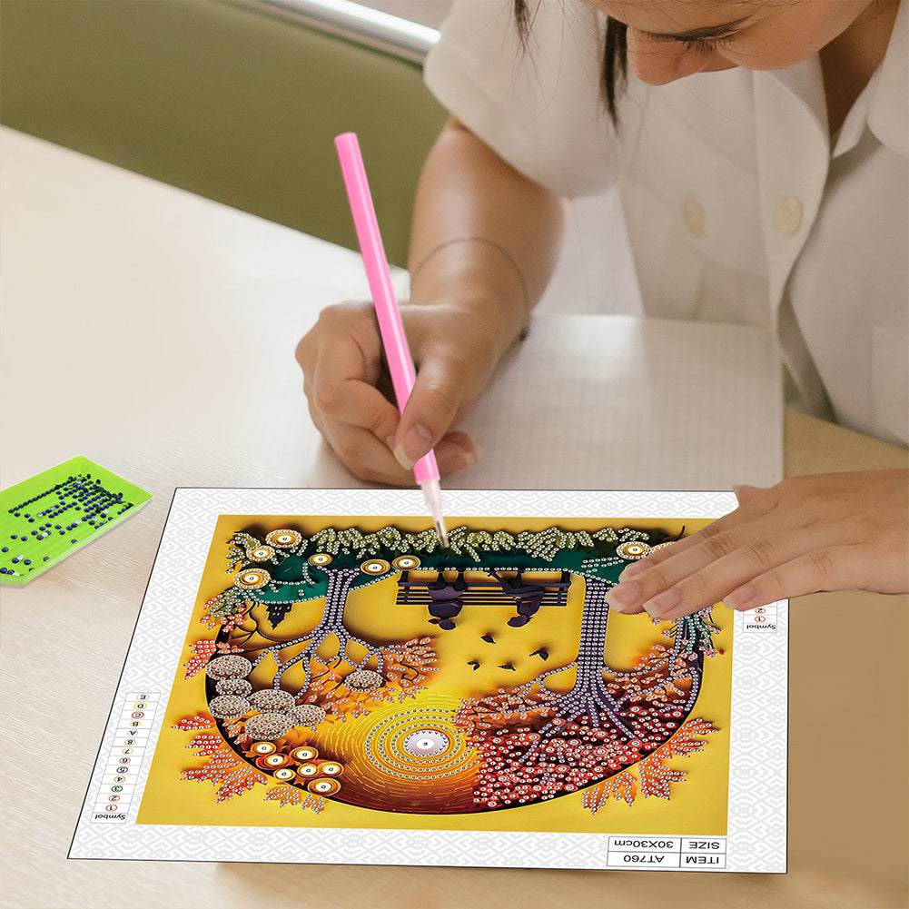 Quilling Paper Painting Autumn Bench - Special Shaped Drill Diamond Painting 30*30CM