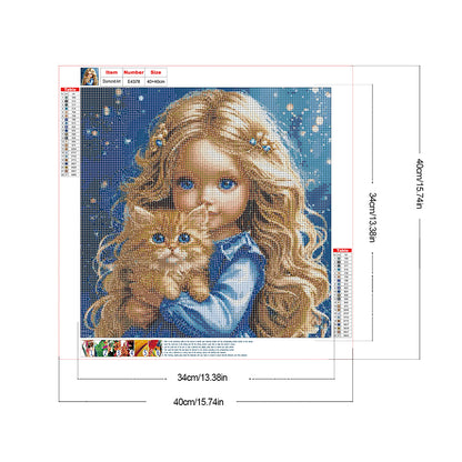 Girl And Cat - Full Round Drill Diamond Painting 40*40CM