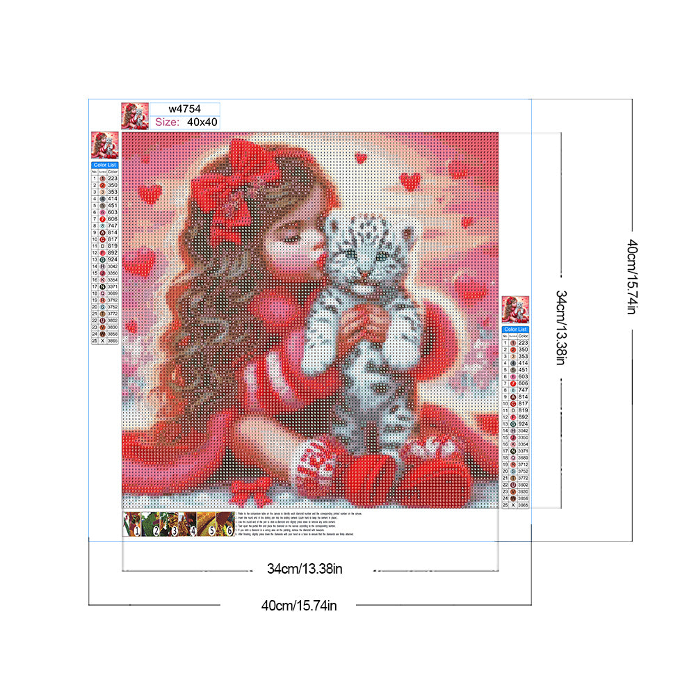 Love Girl And White Tiger - Full Round Drill Diamond Painting 40*40CM