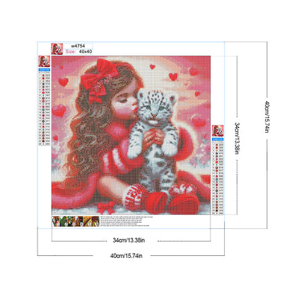 Love Girl And White Tiger - Full Round Drill Diamond Painting 40*40CM