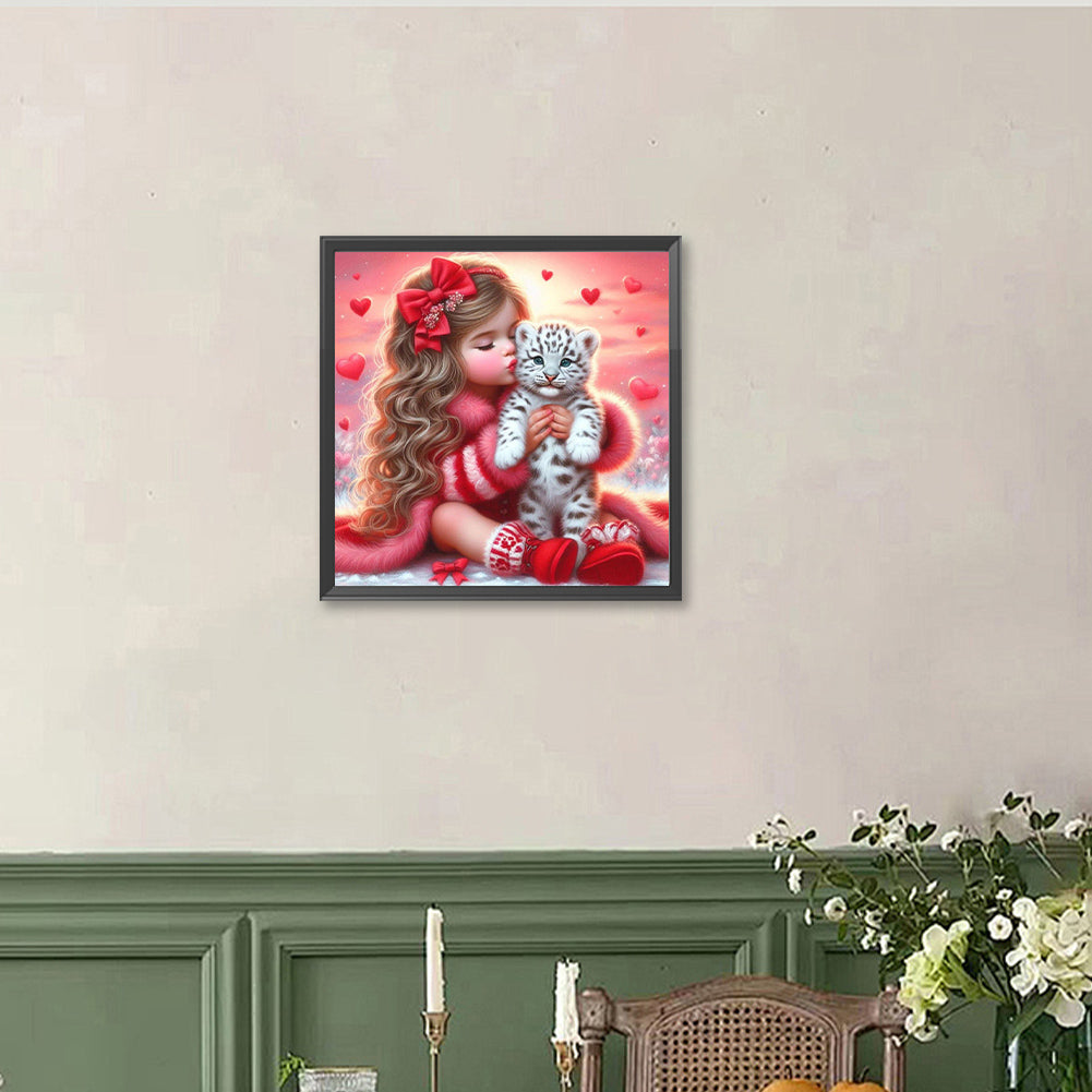 Love Girl And White Tiger - Full Round Drill Diamond Painting 40*40CM