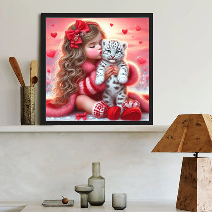 Love Girl And White Tiger - Full Round Drill Diamond Painting 40*40CM