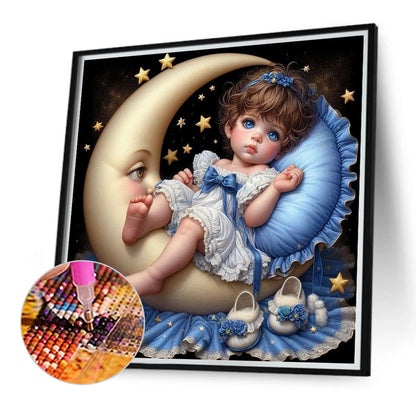 Pajamas Girl And Moon - Full Round Drill Diamond Painting 40*40CM