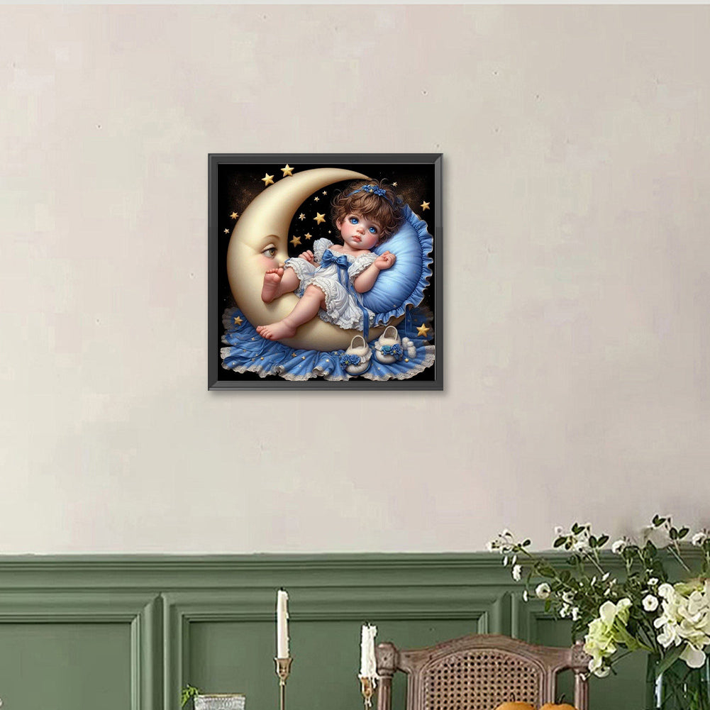 Pajamas Girl And Moon - Full Round Drill Diamond Painting 40*40CM