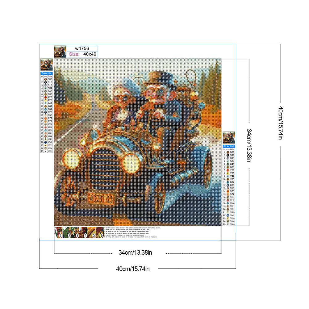 Outing Grandpa And Grandma - Full Round Drill Diamond Painting 40*40CM