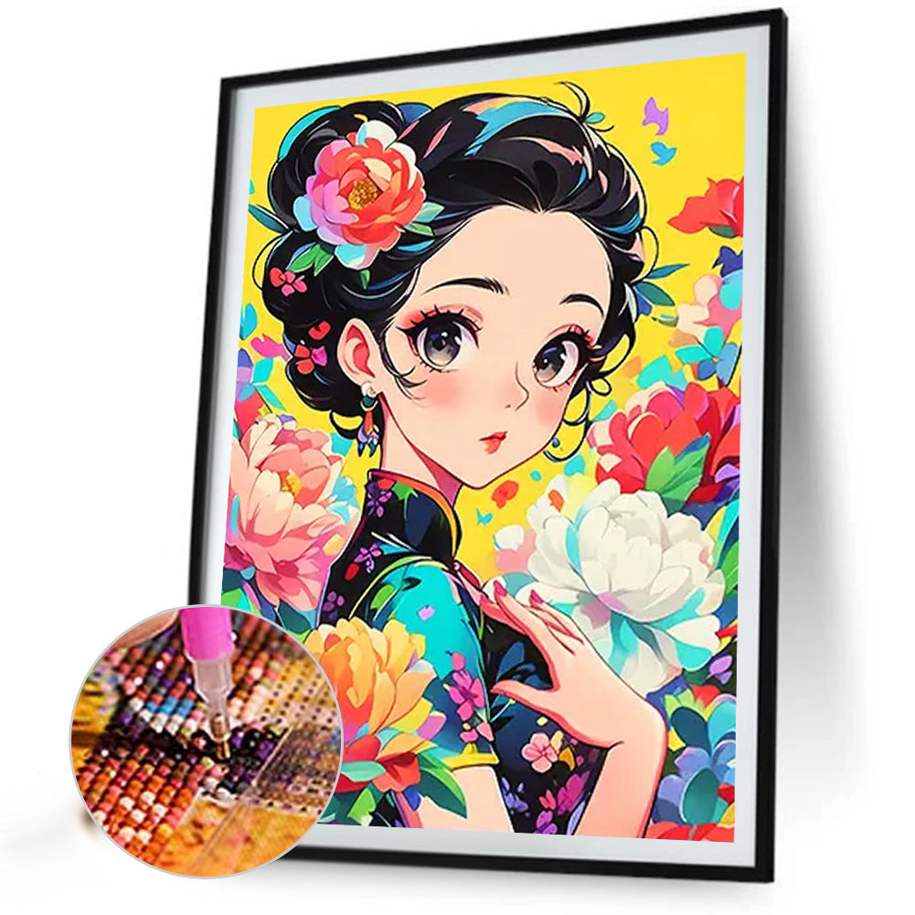 Illustrated Girl - Full AB Square Drill Diamond Painting 40*55CM
